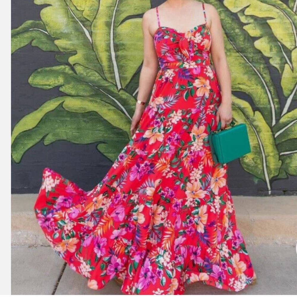 Eliza J Strapless Red and Pink Tiered Sundress